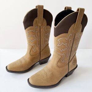 Muck Boot Women Tan Suede Leather Western Cowboy Square Toe Mid Calf Boots US6
